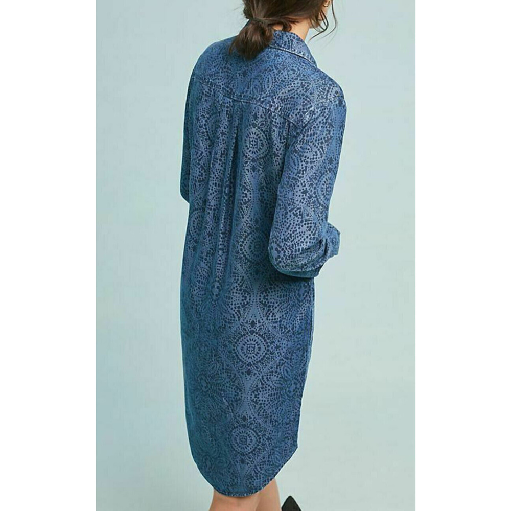 Cloth & Stone x Anthropologie Chambray Printed Button Belted Shirt Dress Small - Picture 8 of 16